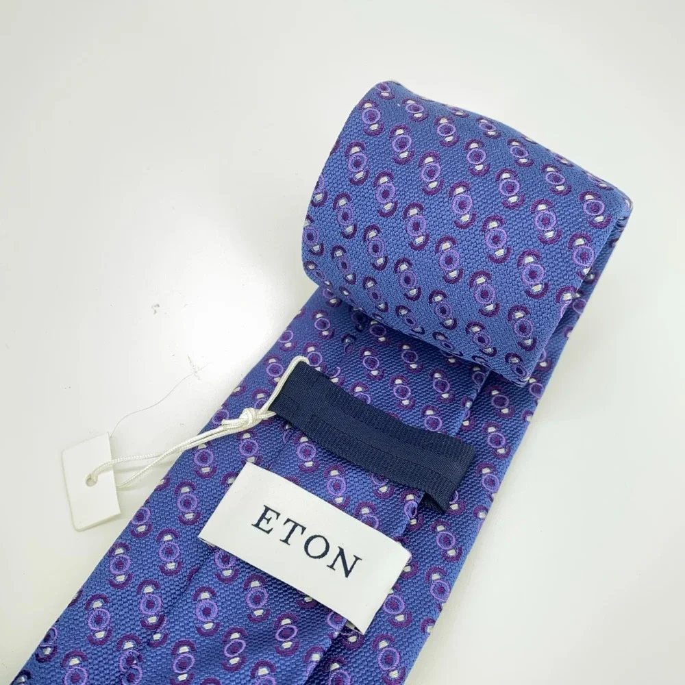 Eton Tie Men One Size Purple White Patterned Silk Classic Fit Necktie Italy Made